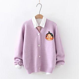 Cartoon Print V-neck Cardigan