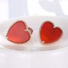 925 Sterling Silver Heart Earring Red & Rose Gold - One Size