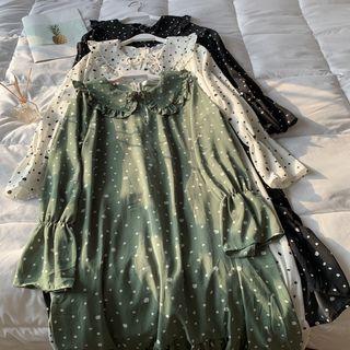 Long-sleeve Dotted Dip Back Chiffon Dress
