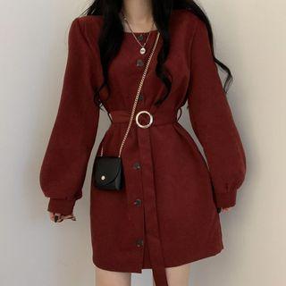 Long-sleeve Square-neck Mini Shift Dress