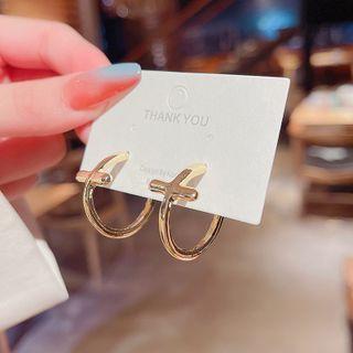 Cross Alloy Hoop Earring A085 - 1 Pair - Gold - One Size
