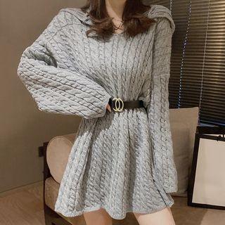 Hooded Plain Cable Knit Sweater