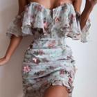 Off Shoulder Floral Print Ruffled Dress