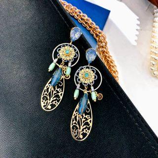Gemstone Perforated Dangle Earring 1 Pair - Gold & Blue - One Size