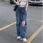 Cropped Camisole Top / Distressed Straight Leg Jeans