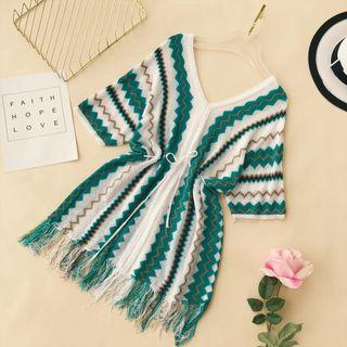 Short-sleeve V-neck Chevron Knit Dress