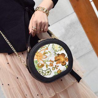Embroidered Round Crossbody Bag