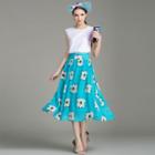 Set: Sleeveless Top + Floral Print Chiffon Skirt