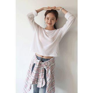 Extra Long-sleeve Plain T-shirt