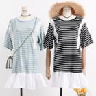 Lace-trim Striped T-shirt Dress