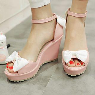 Bow Ankle Strap Wedge Sandals
