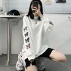 Butterfly Print Pullover White - One Size