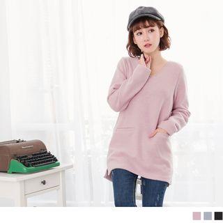 Woolen V-neck Tunic Top