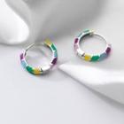 Sterling Silver Color Block Mini Hoop Earring 1 Pair - S925 Silver - Green & Yellow & Blue - One Size