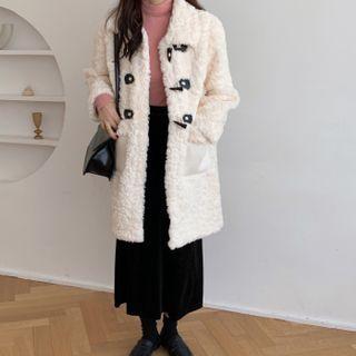Collared Toggle Fleece Coat Off-white - One Size