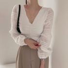 Ruched Puff-sleeve Knit Top