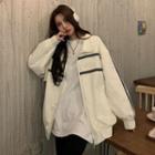 Contrast Trim Zip-up Jacket White - One Size