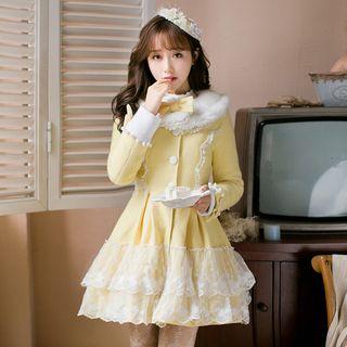 Lace Panel Knit Long-sleeve Coatdress
