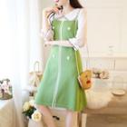 3/4-sleeve Color Block Contrast Trim A-line Knit Dress