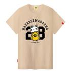 Short-sleeve Cartoon Print Lettering Oversized Crewneck Slim T-shirt