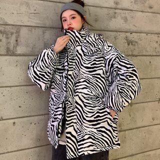 Stand-collar Zebra Print Padded Jacket