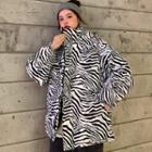 Stand-collar Zebra Print Padded Jacket