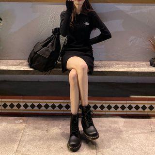 Long-sleeve Lettering Mini Dress Black - One Size
