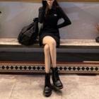 Long-sleeve Lettering Mini Dress Black - One Size