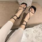 Block Heel Strappy Lace Up Sandals