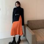 Turtleneck Sweater / Cable Knit Midi Knit Skirt