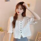 Puff-sleeve Patterned Blouse Off-white - One Size