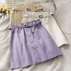 Paperbag High-waist Plain Mini Skirt With Belt