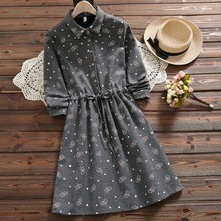 Cat Print A-line Collared Dress