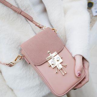 Robot Buckled Faux Leather Crossbody Pouch