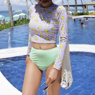 Set: Print Cropped Rashguard + Bikini Bottom