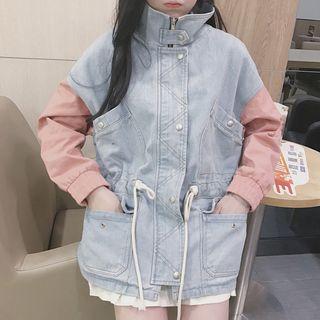 Color Panel Denim Zip Jacket
