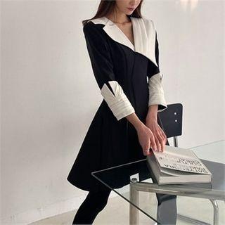 Asymmetric-collar Contrast-trim A-line Dress