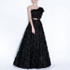 One Shoulder Frayed A-line Evening Gown