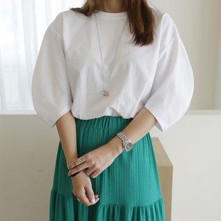 Balloon-sleeve Cotton T-shirt
