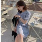 Short-sleeve Round-neck Floral Print A-line Mini Dress