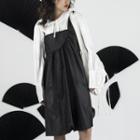 Long-sleeve Collared Paneled A-line Dress Black - One Size