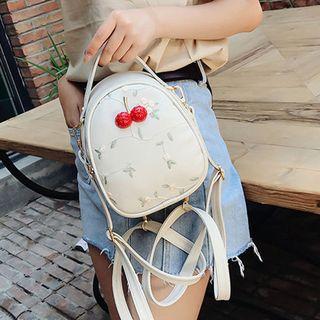 Embroidered Cherry Accent Mini Backpack
