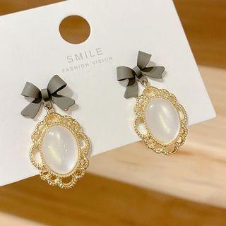 Bow Cat Eye Stone Drop Earring 1 Pair - Gold - One Size