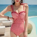 Checked Cutout Back Swimsuit