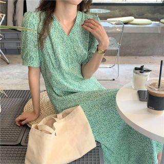 Short-sleeve Ditsy A-line Midi Dress
