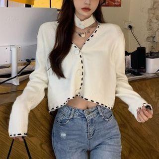 Choker-neck Contras Trim Cardigan