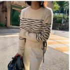 Lace-up Striped Sweater Off-white - One Size