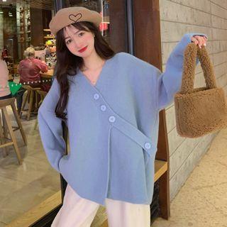 Plain Irregular Loose-fit Cardigan