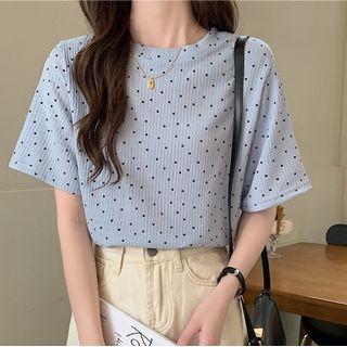 Short-sleeve Loose-fit Doted T-shirt