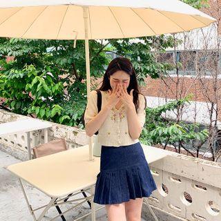 Zip-side Pleated Mini Skirt
